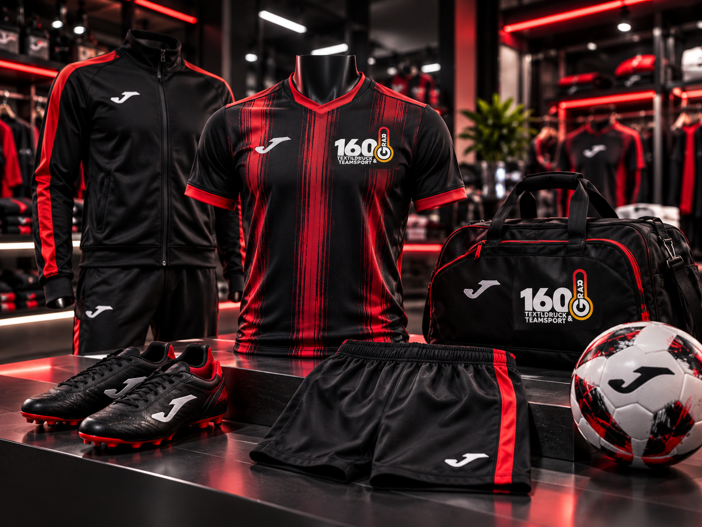 JOMA-Teamsportbekleidung mit Trikot, Trainingsanzug und Sporttasche