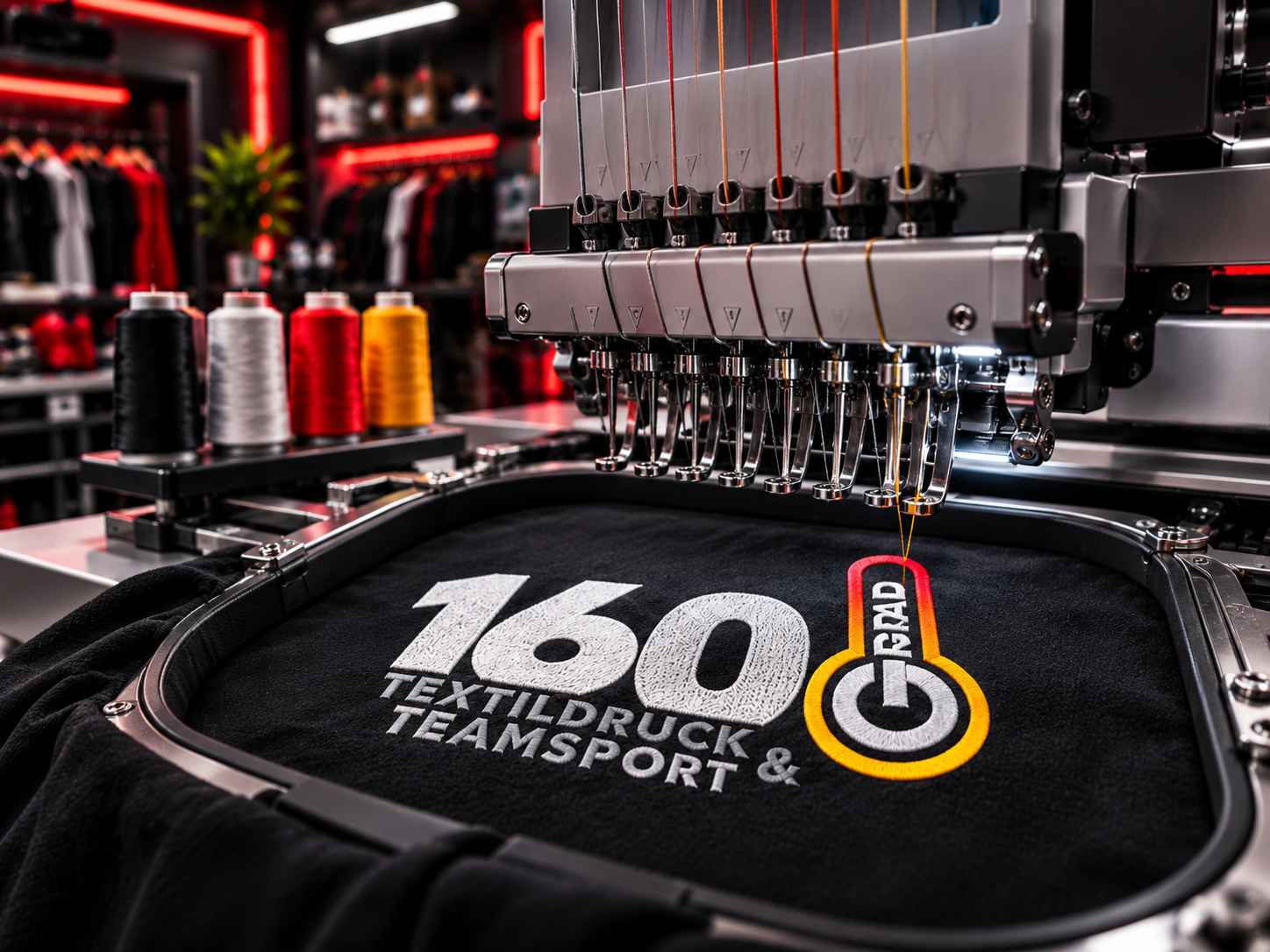 Stickmaschine bei der Textilveredelung